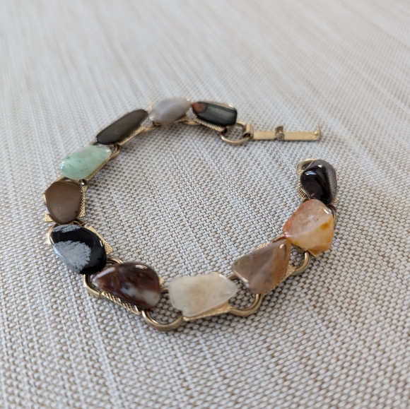 Gemstone Link Bracelet Gold Tone - Vintage - Classic - 7" - Chakra - … - Picture 3 of 12